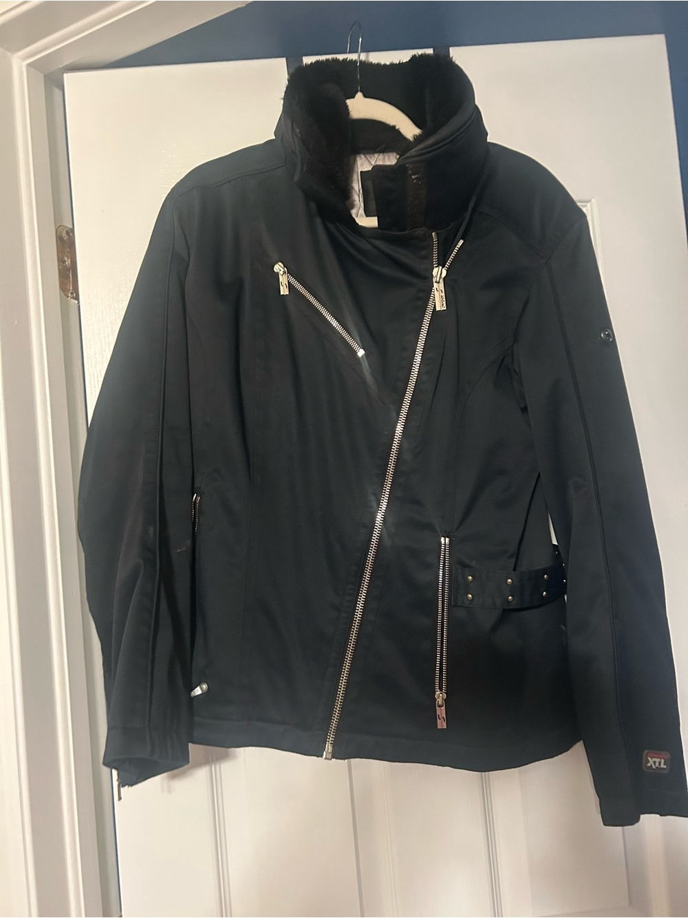 Spyder Black Lightweight Asymmetrical Zip Jacket with Faux-Fur Collar